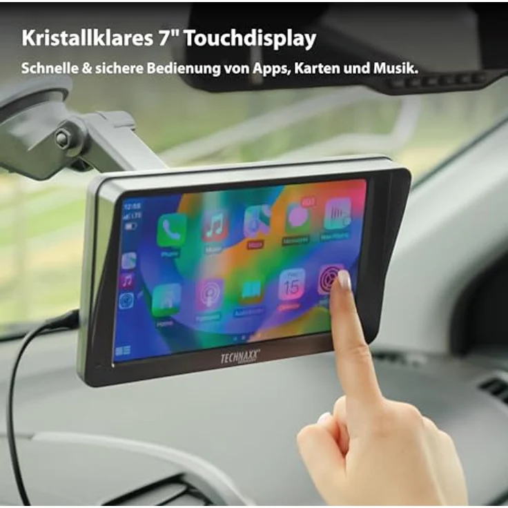 Technaxx TX-320, Wireless Car Play & Android Auto Display 7", Bluetooth 5.0, FM-Transmitter, AUX-Ausgang, eingebauter Lautsprecher, MicroSD-Steckplatz, Armaturenbrett-/Windschutzscheibenhalterung – Bild 5