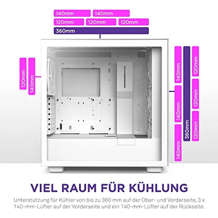 Nzxt H7 Elite 2023 - CM-H71EW-02 - ATX Mid-Tower Gaming PC-Gehäuse - USB-C Port - Tempered Glass Front- & Seitenteil - 3X F-Series 140mm Core RGB Fans inklusive - Für Wasserkühlung Ready - Weiß – Bild 4