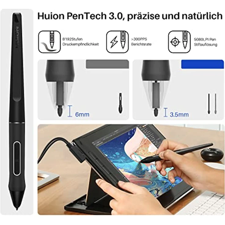 HUION Kamvas Pro 13 2.5K Grafiktablett mit Display, 13,3 Zoll Drawing Tablet, Digital Zeichentablett mit verstellbarem Ständer, ideal für Heimarbeit und Fernunterricht, schwarz – Bild 4
