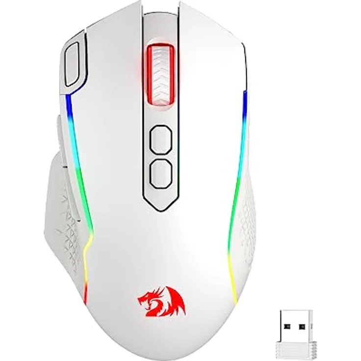 Redragon M810 Pro, Kabellose Gaming-Maus mit 10000 DPI, 8 Makrotasten, Schnellfeuertaste, 45 Stunden Akku und RGB-Hintergrundbeleuchtung