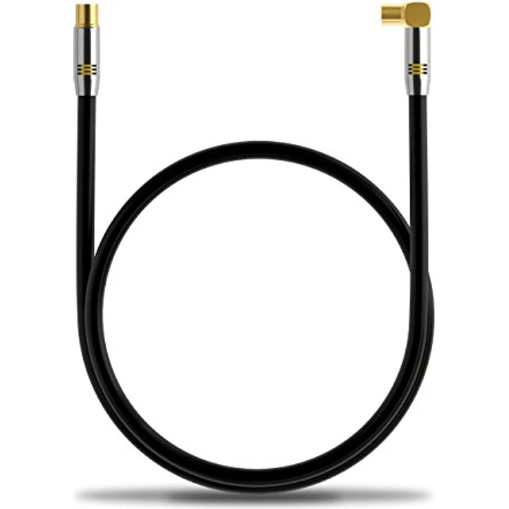 deleyCON 1,5m TV Antennenkabel PREMIUM HDTV Full HD - 1x gewinkelt - Koaxialkabel - TV-Stecker (gerade) zu TV-Buchse (90° Grad) - Schwarz - METALL – Bild 5