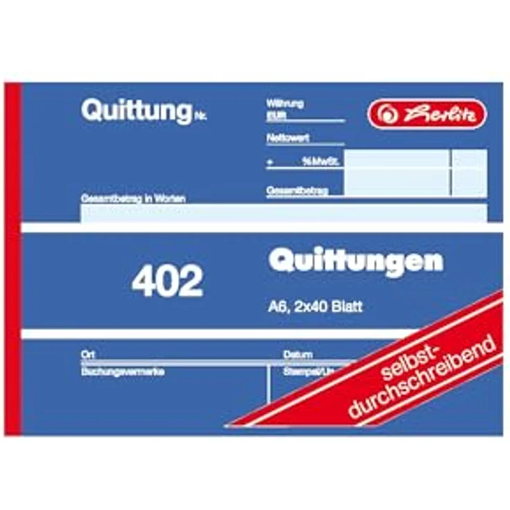 Herlitz Quittungsblock 402 A6 quer 2 x 40 Blatt selbstdurchschreibend 7876147 – Bild 3