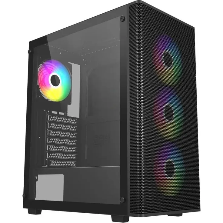 FSP M220-BA Gehäuse Midi Tower, ATX/mATX, Schwarz mit ARGB, Glasfenster und 7 Erweiterungsslots
