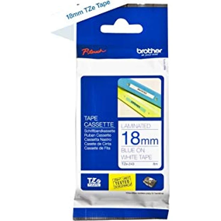 Brother Original P-touch Schriftband TZe-243 18 mm, blau auf weiß (kompatibel u.a. mit Brother P-touch 1830VP, D400/VP, D450, D600/VP, P700, -2430), 5834090 – Bild 1