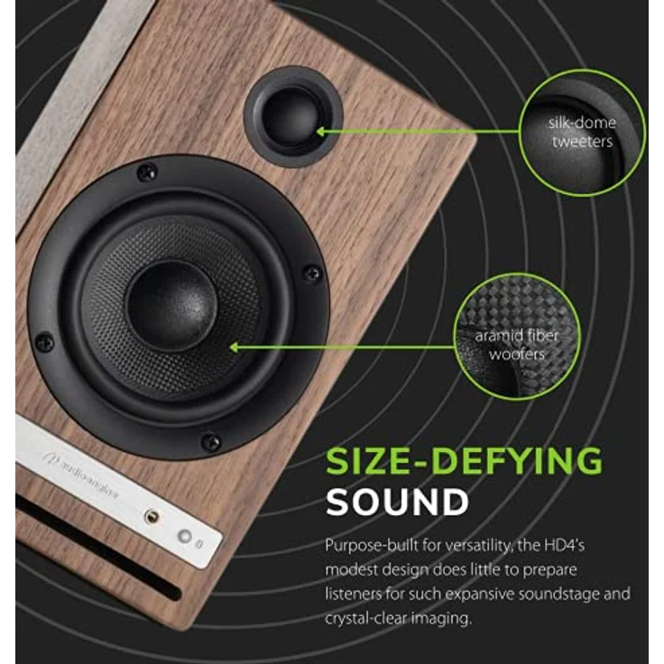 Audioengine HD4 Wireless Speaker Bluetooth | Desktop Monitor Speakers | Home Music System aptX HD Bluetooth, 120W Powered Wireless Bookshelf Stereo Speakers Pair | 24-bit DAC (Black) – Bild 3