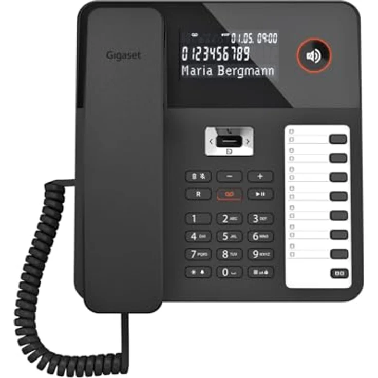 Gigaset Desk 800A - Schnurgebundenes Telefon mit Anrufbeantworter - dreizeiliges LCD-Display - 5 Wege Navigationstaste - Freisprechfunktion - MFV- oder Impulswahl, schwarz [Deutsche Version] – Bild 1