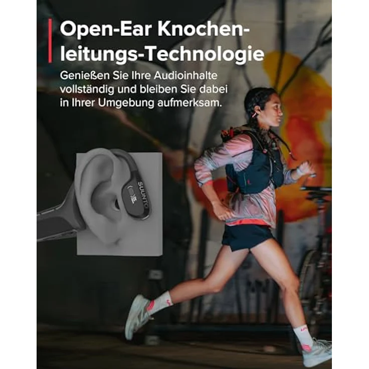 SUUNTO Wing Open-Ear Knochenschall Kopfhörer, Bluetooth Kabellos Sport Kopfhörer, Kopfbewegungssteuerung, Eingebaute HD Mikrofon, IP67 Verschleißfest, Sicherheitsleuchten, bis zu 30 Std Akkulaufzeit – Bild 4