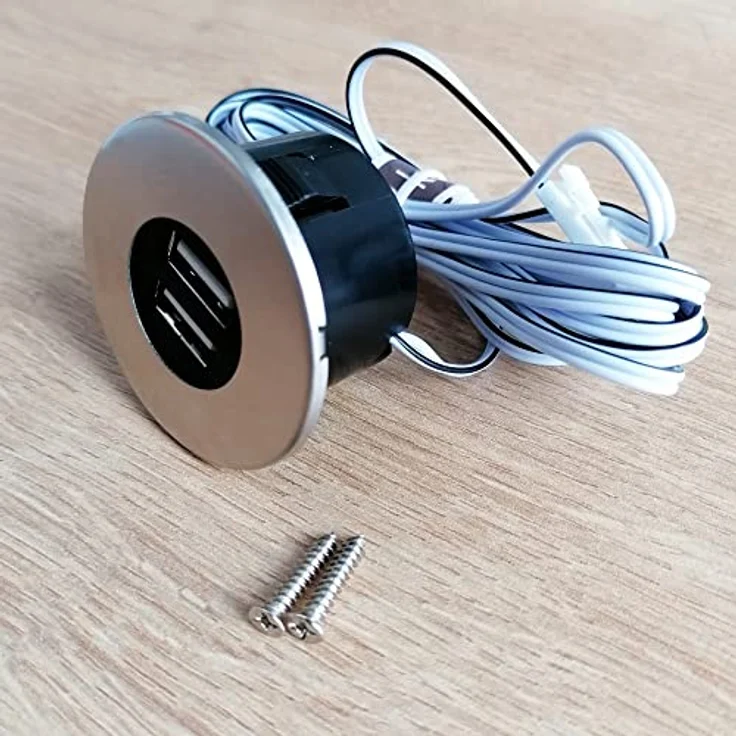 kalb Einbau USB-Hub, Edelstahl, 2-Port Steckdose für Smartphone, Tablet, E-Reader, Möbeleinbau 12V, 40mm Durchmesser – Bild 3