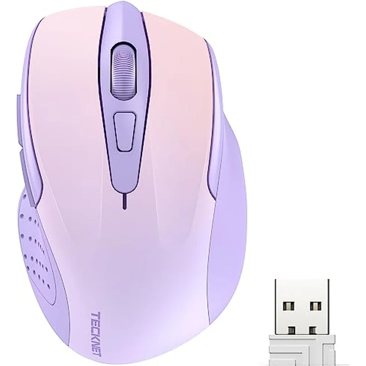 TECKNET Kabellose Maus Pro, 2.4G 2600 DPI Funkmaus mit 6 Tasten, Nano Empfänger, 24 Monate Batterielaufzeit, 5 einstellbare DPI-Pegel für PC, Laptop, MacBook, lila – Bild 1