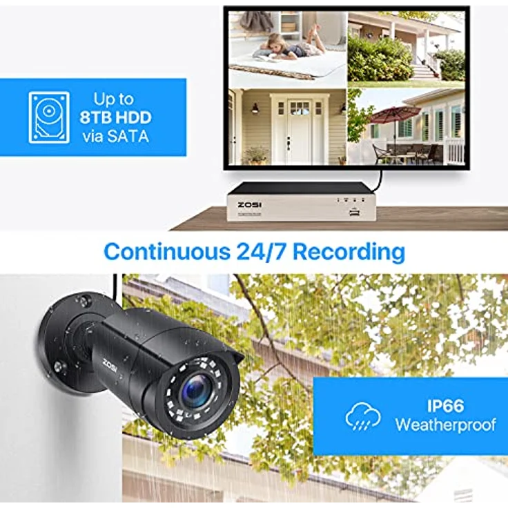 ZOSI 4X CCTV 1080p HD Außen Überwachungskamera Bullet Kamera Set, 1080P TVI Ausgang, wetterfestes Gehäuse, Nachtsicht bis zu 20M – Bild 5