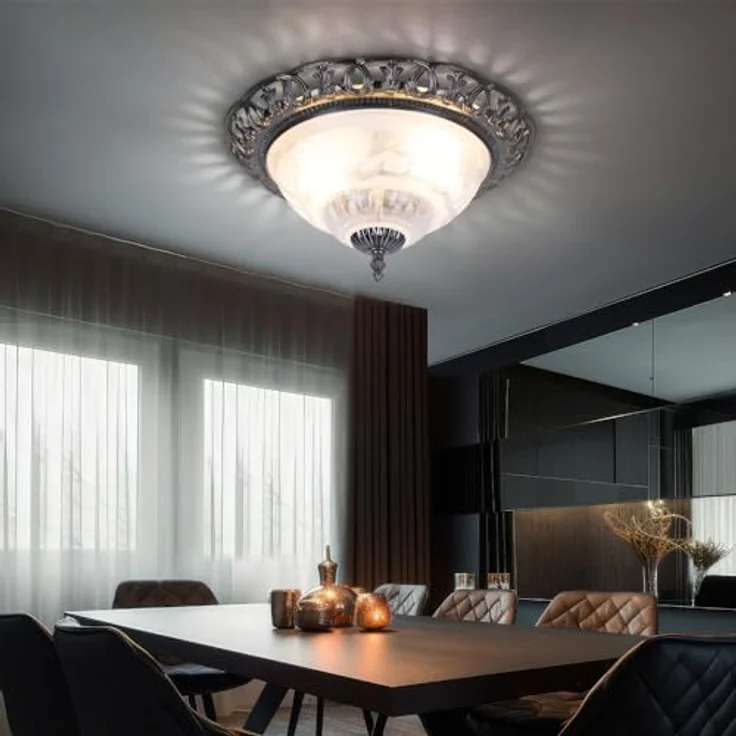 Globo Deckenlampe, antik silber rund, Perlmutt Elemente, Metall, 2x E14 Fassungen, 33x17 cm – Bild 2