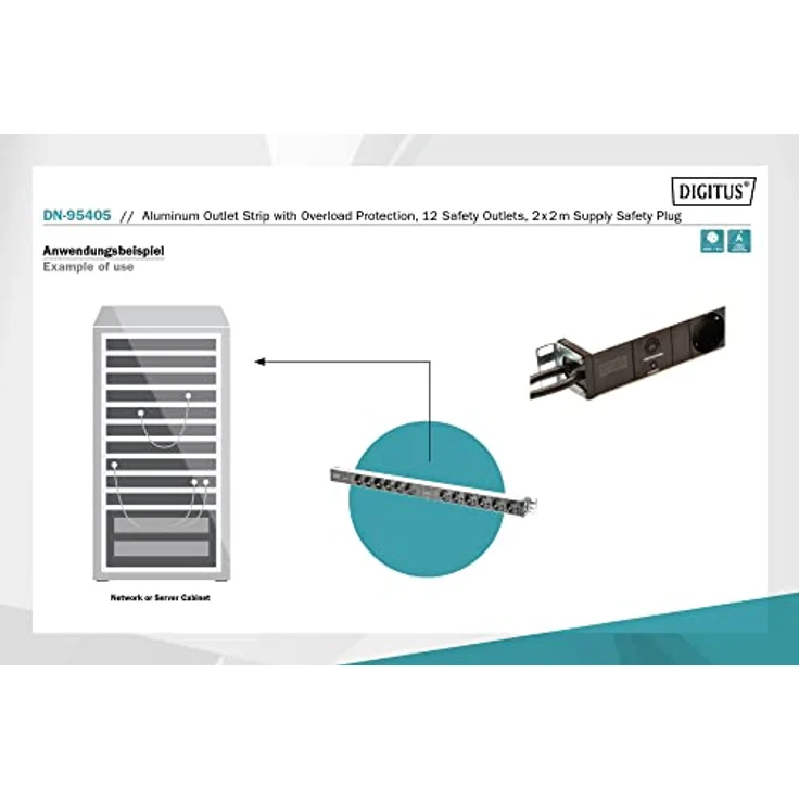 ASSMANN DIGITUS 1HE Aluminium Steckdosenleiste mit überspannungsschutz, 12-fach, Rack Mount – Bild 3
