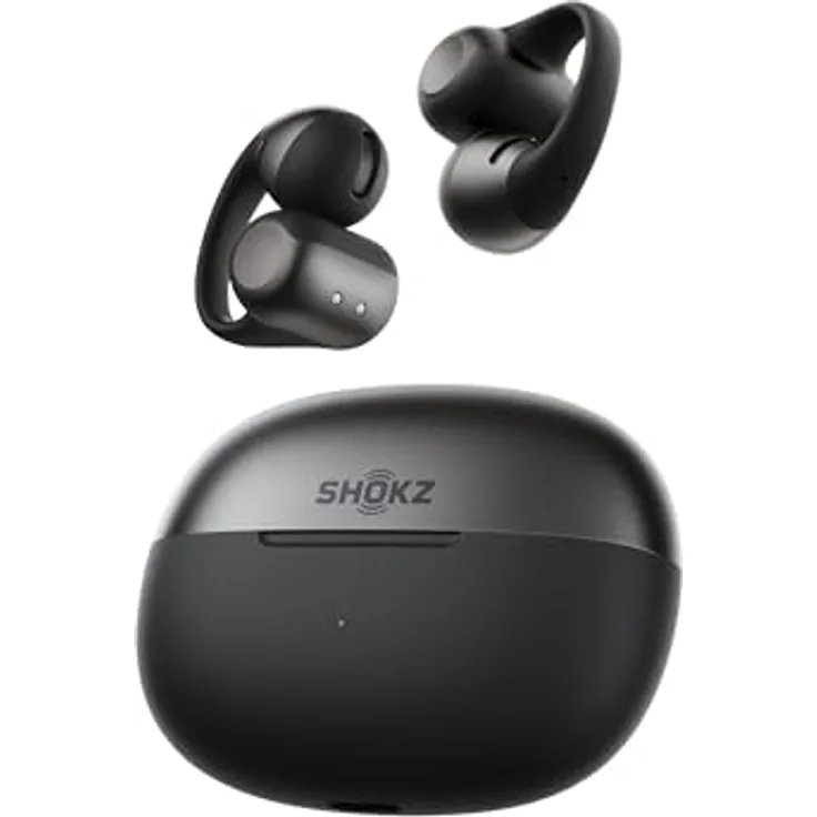 SHOKZ OpenDots 2, Open-Ear Clip-On Earbuds mit Dolby Audio, 40 Std. Laufzeit, Bluetooth 6.1, IP57 wasserdicht, 3 Mikrofone für klare Anrufe, kabelloses Laden, Schwarz
