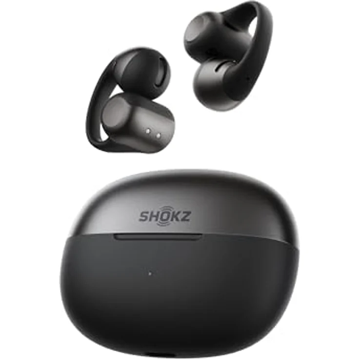SHOKZ OpenDots 2, Open-Ear Clip-On Earbuds mit Dolby Audio, 40 Std. Laufzeit, Bluetooth 6.1, IP57 wasserdicht, 3 Mikrofone für klare Anrufe, kabelloses Laden, Schwarz – Bild 1
