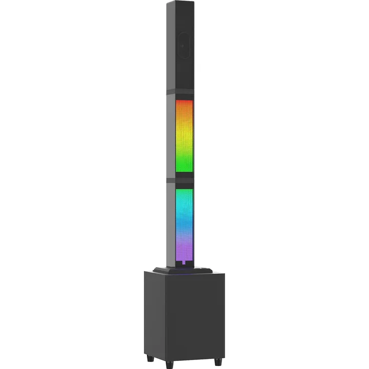 andoer BT-Kabelloser Lautsprecher 2.1 mit Subwoofer, RGB-Atmosphärenlicht, Karaoke-Maschine mit Mikrofoneingang, Fernbedienung, schwarz