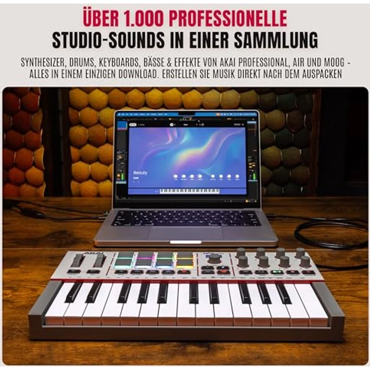 Akai Professional MPK Mini IV, USB-C MIDI Keyboard Controller mit 25 anschlagdynamischen Tasten, MPC Drum Pads, 1000+ Sounds und DAW-Integration, Grau – Bild 4