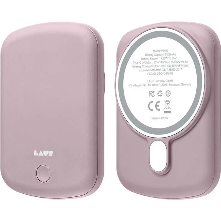 LAUT L_PCH_P Powerbank, 5000 mAh, kabelloses Aufladen mit MagSafe-Technologie, 3,85 V, Pink