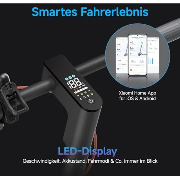 Xiaomi E-Scooter 5 PRO mit Strassenzulassung (DE) - 400 Watt Motor, 477,36Wh Akku, 10" Luftreifen, IPX5, LED-Display, iOS/Android App, Schwarz – Bild 5