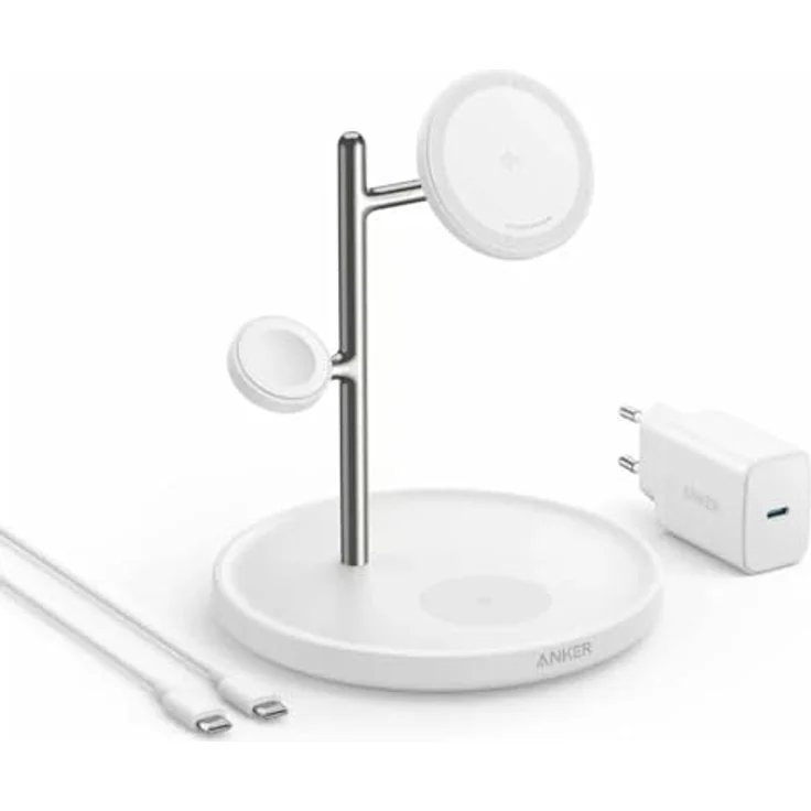 Anker MagGo 3-In-1 Stand Kabelloses Schnellladegerät mit Schnellladefunktion, Weiß – Bild 1