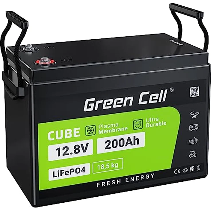 Green Cell LiFePO4-Akku CAV04S, 12,8V 200Ah, langlebig, hohe Effizienz, 3000+ Ladezyklen, ideal für Solar- und Camping-Anwendungen – Bild 1