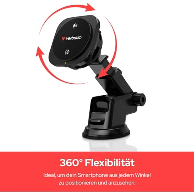 Verbatim Magnetic Wireless Car Charger, Qi2 Schnellladung bis zu 15W mit Ice-Kühlsystem und flexibler Montage – Bild 4
