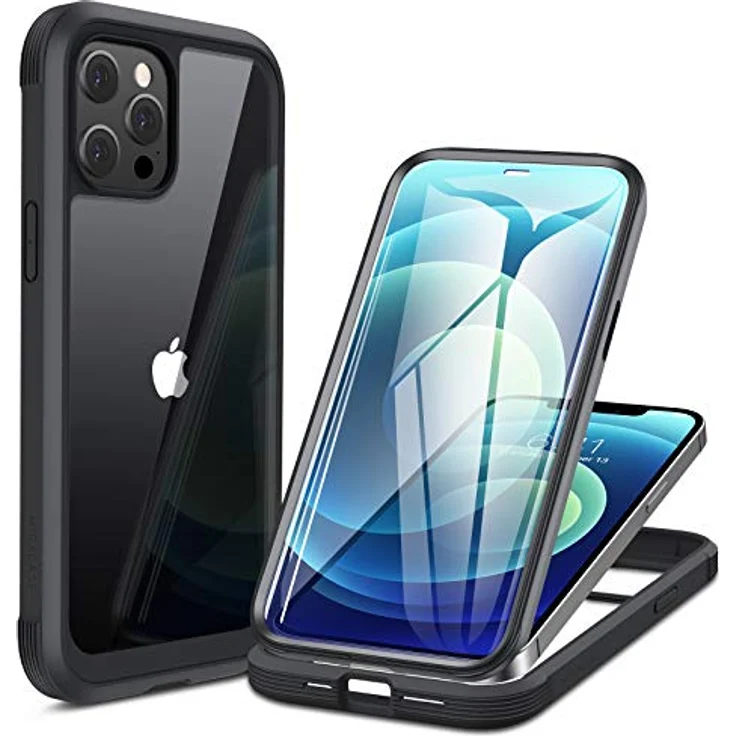 Miracase 360 Grad Hülle für iPhone 12/12 Pro (6.1 Zoll), Ganzkörper Schutzhülle mit integrierter Glas Displayschutzfolie, stoßfest, schwarz – Bild 1
