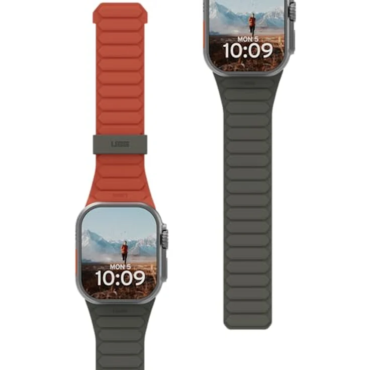 URBAN ARMOR GEAR Pathfinder Armband für Apple Watch 49mm/46mm/45mm/44mm/42mm, wendbares magnetisches Silikon Glieder-Armband in Olive/Rust, kompatibel mit Ultra 2, Ultra, SE und Series 10/9/8/7/6/5/4/3/2/1 – Bild 1