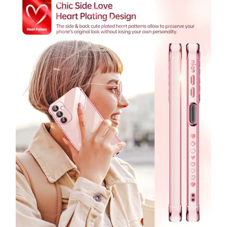LeYi Hülle für Samsung Galaxy A25 5G, TPU Silikon Galvanik, Cute Herz Muster Rosa, mit 2 Schutzfolien, stoßfest und kratzfest – Bild 4