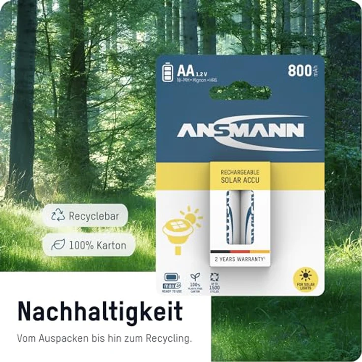 ANSMANN Akku AA Mignon 800 mAh 1,2V NiMH für Solarlampe 2 Stück - Wiederaufladbare Batterien mit geringer Selbstentladung maxE - Solar Akkus ideal für Solarleuchte im Garten - Rechargeable Battery – Bild 4