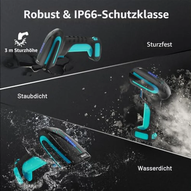Tera Pro 3 in 1 Barcodescanner 1D/2D QR, kabellos Bluetooth & USB-C, 2500mAh Akku, exzellente Fallfestigkeit IP66, blau – Bild 3