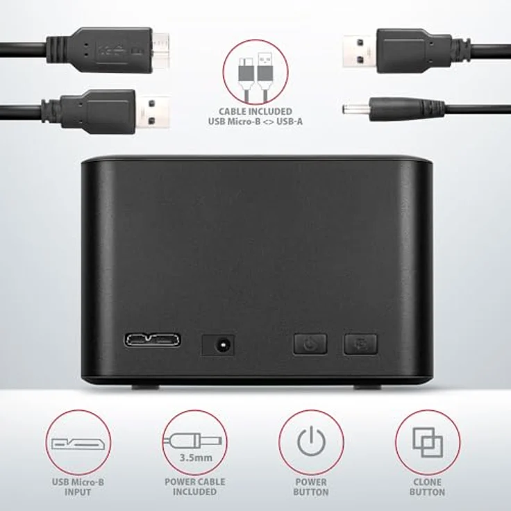 Axagon ADSA-D25 SuperSpeed USB DUAL 2.5" SSD/HDD Mini Dock, Aluminium, unterstützt 2x 2.5" SATA II/III, eigenständige Klonfunktion, Schwarz – Bild 7
