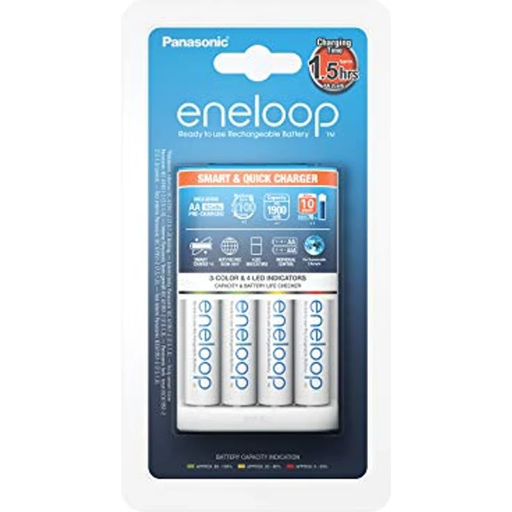 Panasonic eneloop BQ-CC55E, Intelligentes Schnellladegerät, für 1-4 Ni-MH Akkus AA-AAA, mit LED-Anzeige und Einzelschachtüberwachung, inklusive 4x eneloop K-KJ55MCC40E, AA Mignon, min. 1900 mAh, 2100 Ladezyklen – Bild 2