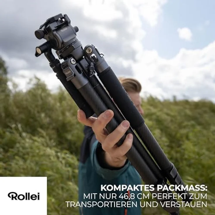 Rollei Easy Traveler Video Carbonstativ - 4,5 kg Tragkraft, 164 cm Höhe, Ultraleicht, Kompakt, Mühelose Feststellfunktion – Bild 5