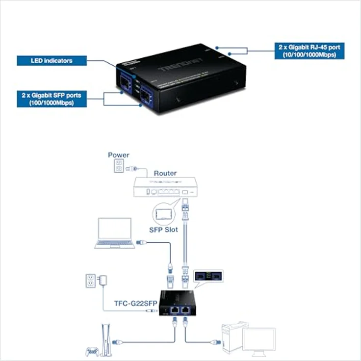 Trendnet 4-Port Gigabit Switch, unmanaged Netzwerk Switch mit 8 Gbit/s Kapazität, lüfterlosem Design, Schwarz – Bild 2