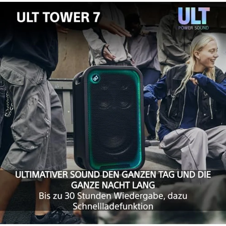 SONY ULT Tower 7, Kabelloser Bluetooth Party Lautsprecher mit 420 Watt Leistung, Schwarz, Musikgesteuerte Beleuchtung und 30 Stunden Akkulaufzeit – Bild 7