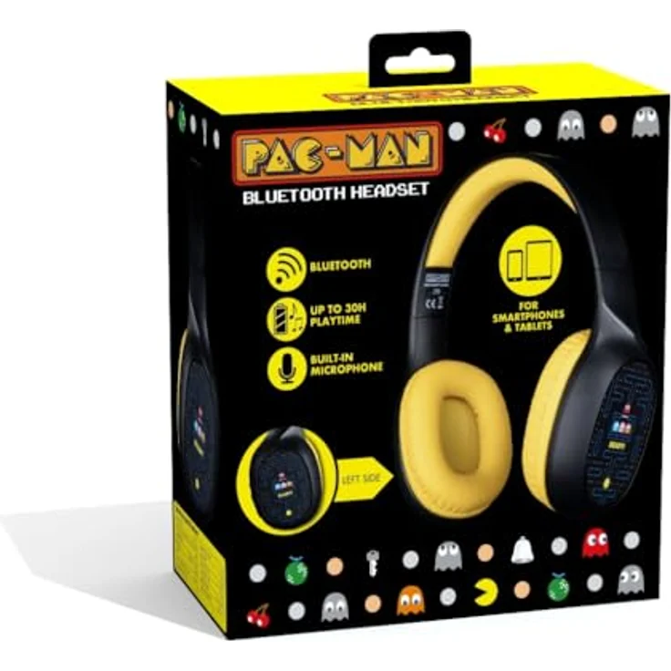 Konix Pac-Man Kabellose Bluetooth 5.3-Kopfhörer – 30 Stunden Akkulaufzeit – 3,5-mm-Klinkenkabel – Schwarz und Gelb – Bild 6