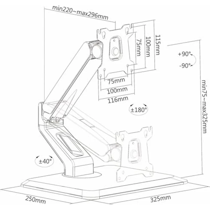 PureMounts PM-OFFI-ST-10 Schreibtisch Halterung für Touchscreens und Monitore mit 43-81 cm (17-32 Zoll), VESA 75x75 bis 100x100, vollbeweglich, Traglast max: 10kg, schwarz – Bild 4