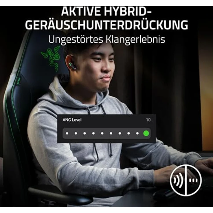 Razer Hammerhead V3 HyperSpeed, Kabellose Gaming-Ohrhörer mit ANC, 40 Std Akku, Wasserabweisend IPX4, Schwarz – Bild 3