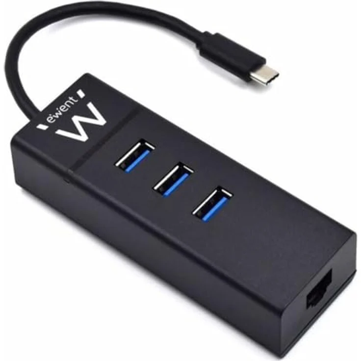 Ewent EW1141 USB C Hub mit 3 USB 3.0 Ports und 1000 Mbps Gigabit Ethernet RJ45, High Speed Datenübertragung für MacBook und Chromebook – Bild 1