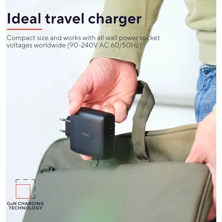 Trust Maxo USB C Ladegerät 65W, 2 USB-C-Anschlüssen, 75% Recycelten Materialien, Schnellladegerät USB-C Stecker, Netzteil für iPhone, iPad, Samsung Galaxy, Steam Deck, Smartphones - Schwarz – Bild 4