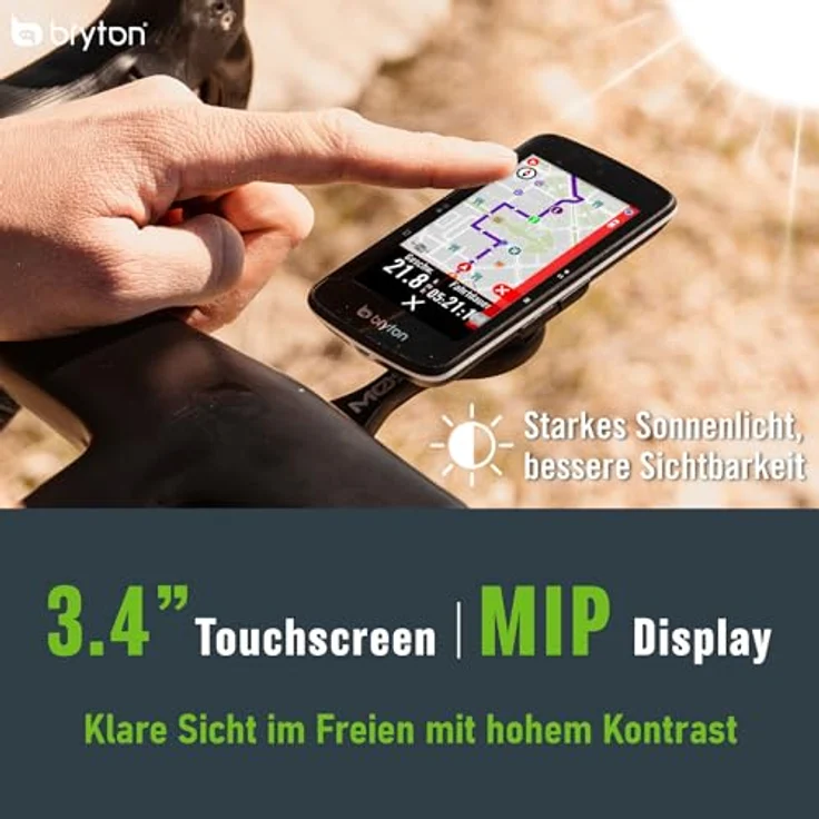 Bryton Rider S800T Bundle Fahrradcomputer mit Herz, Tritt- und Geschwindkeitssensor, 3.4" MIP Farbdisplay, 36 Stunden Akkulaufzeit – Bild 2