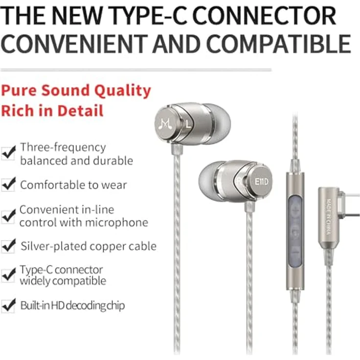 SoundMAGIC E11D In-Ear-Isolierende USB-C-Ohrhörer mit integriertem DAC und Mikrofon, Gunmetal – Bild 4