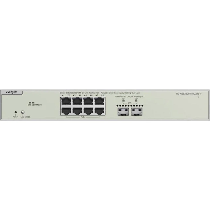 Ruijie Reyee RG-NBS3300-8MG2XS-P, L2+ Cloud Managed Switch mit 8 Ports, PoE Unterstützung und 2,5 Gbit/s Switching-Kapazität