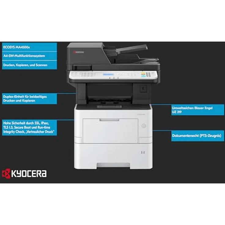 Kyocera Ecosys MA4500x/Plus Multifunktionsdrucker Schwarz Weiss, 45 Seiten pro Minute mit Duplex. Drucker Scanner Kopierer, Gigabit LAN und Mobile Print, inkl. 3 Jahre Full Service Vor-Ort – Bild 3