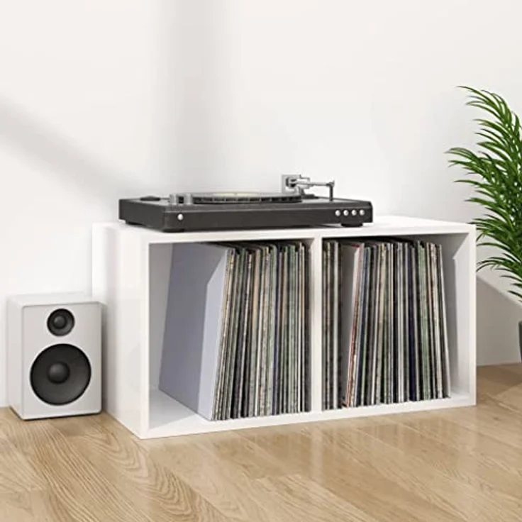vidaXL Schallplatten-Aufbewahrungsbox Hochglanz-Weiß 71×34×36cm – Bild 6