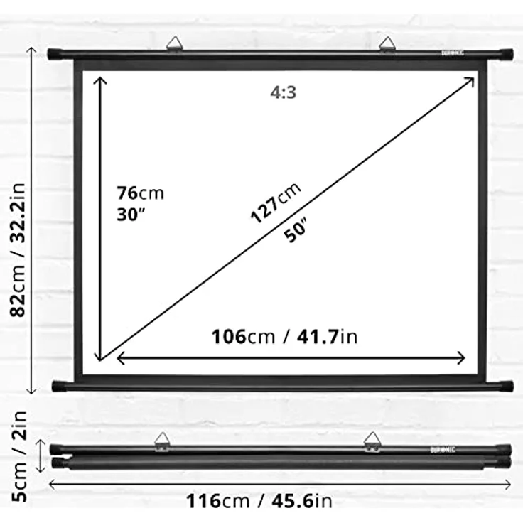 Duronic BPS50 Leinwand | 4:3 Hängeleinwand 50" Zoll 102 x 76 cm | Heimkino mit 4K Full HD 3D | Gain 1.0 | Projektionsleinwand für Wandmontage | Beamerleinwand für Büro Präsentationen, Schulen – Bild 5