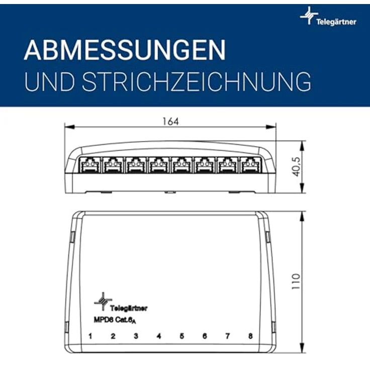 TELEGÄRTNER Mini-Verteiler MPD8-HS Kat.6A (IEC), kompakter Netzwerk-Switch für hohe Übertragungsraten – Bild 10