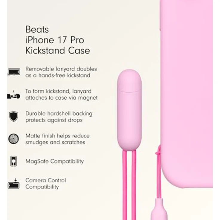 Beats iPhone 17 Pro Kickstand Case mit MagSafe, integrierter Trageschlaufe und Mikrofaser-Innenfutter – Kieselrosa – Bild 2