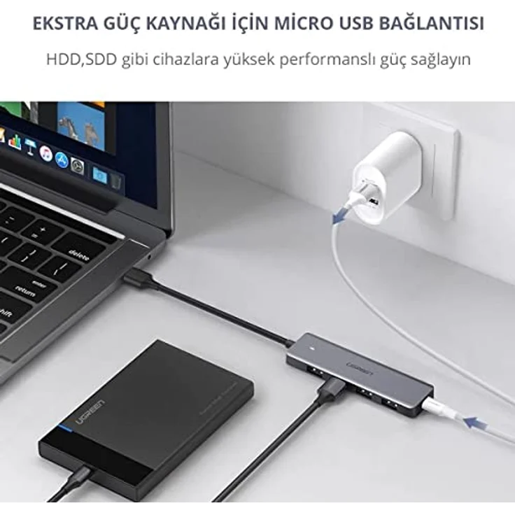 Ugreen 4-Port USB 3.0 Hub USB Multiplexer Adapter, grau - Schnelle Datenübertragung mit bis zu 5Gbps – Bild 3