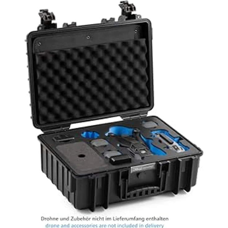 B & W International Transportkoffer für DJI Mavic 4 Pro Fly More Combo, wasserdicht und stabil, schwarz/blau, mit Hartschaumanlage und Namensschild – Bild 3